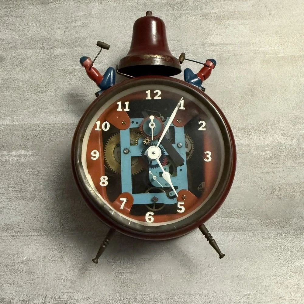 Vintage Brass Busy Boy Mechanical Alarm Clock‎ Made In Germany - Untested Red